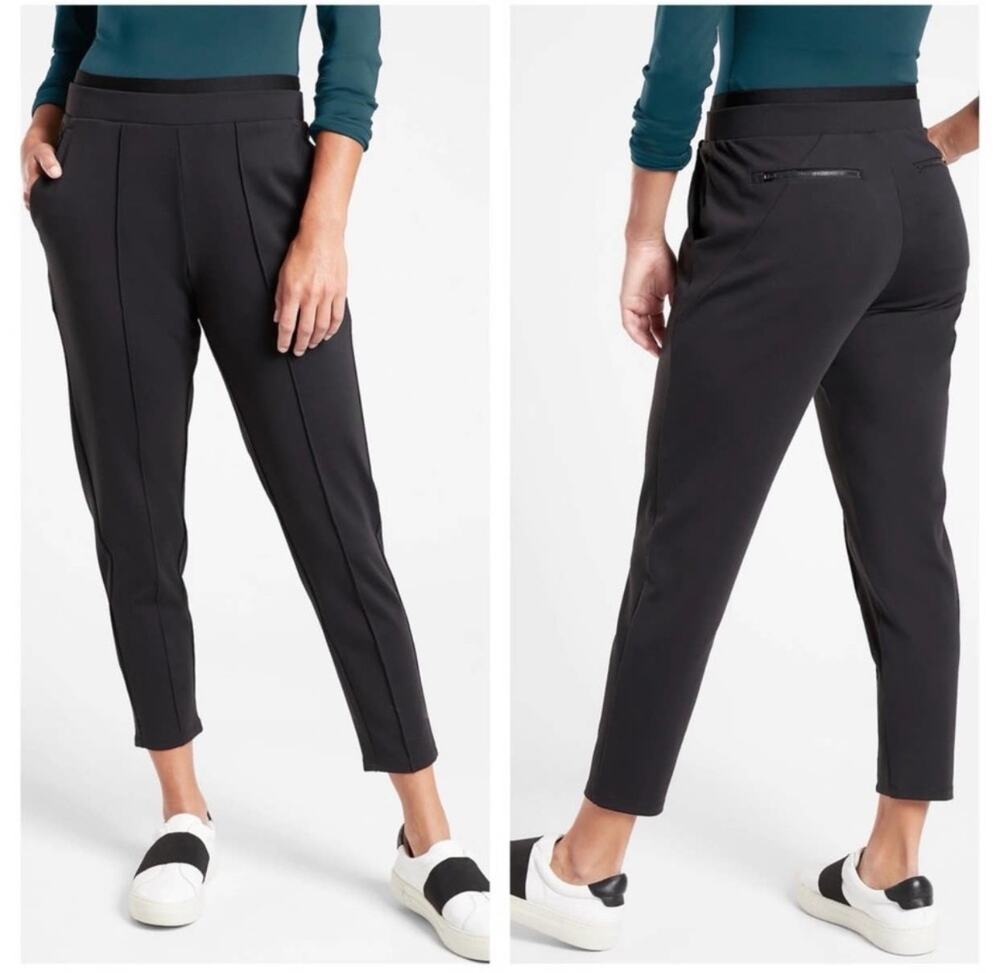Athleta Pants Womens Medium Black Venice Pintuck Front Seam Pull On Sporty Work